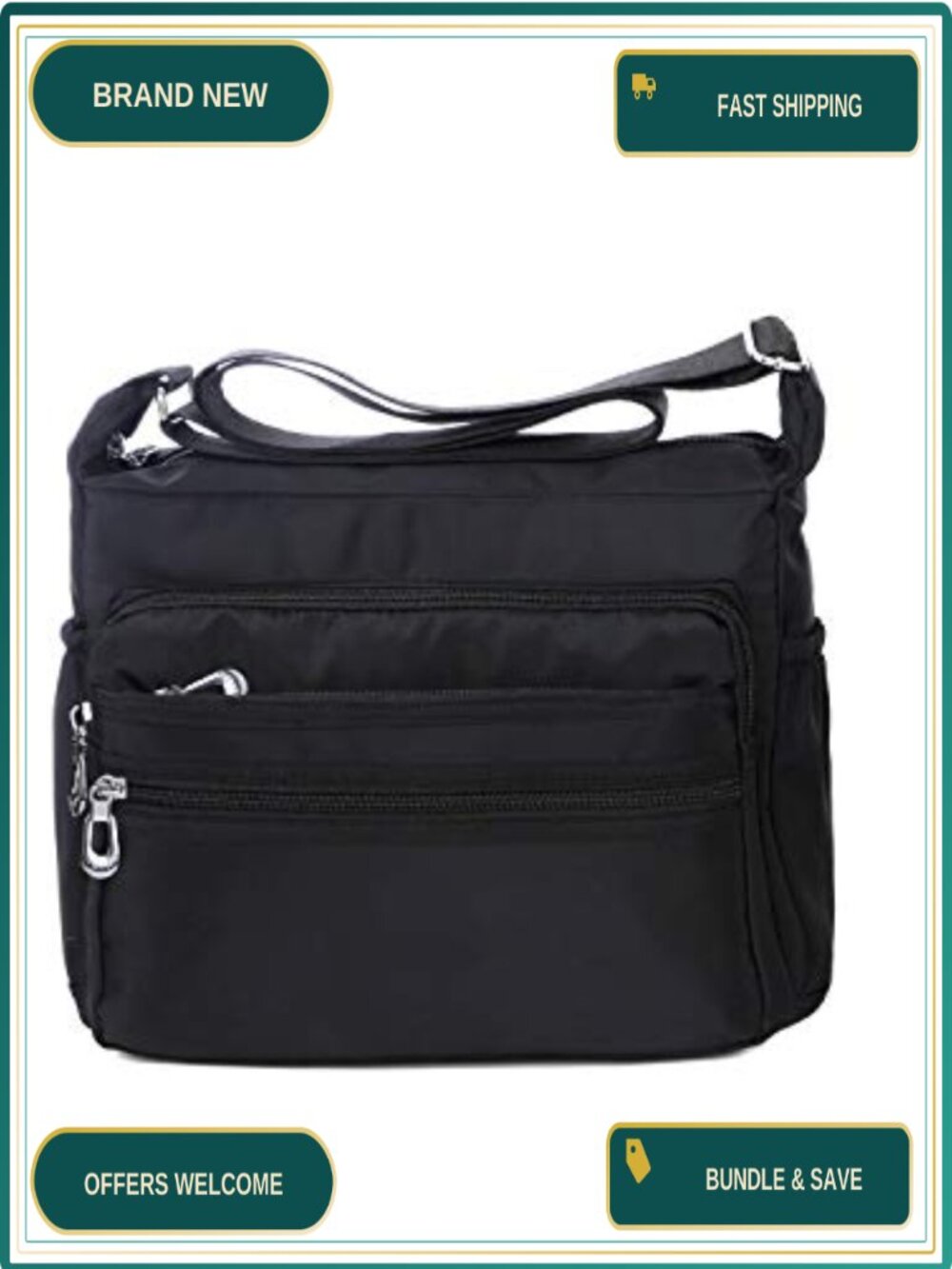Waterproof Nylon Crossbody Bag Multi Pockets Shoulder Purse Travel